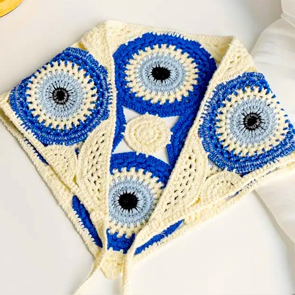 NWT ⚜️🧿⚜️ Crochet Evil Eye Head Scarf Bandana Knit For Head Wrap - Picture 14 of 17